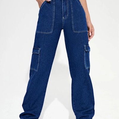 Jean cargo bleu indigo poches latérales