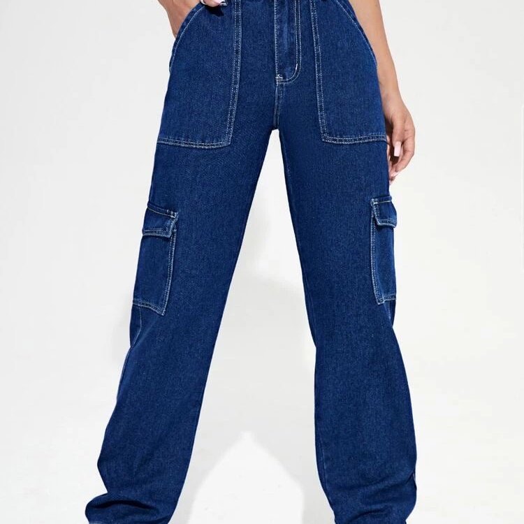 Jean cargo bleu indigo poches latérales